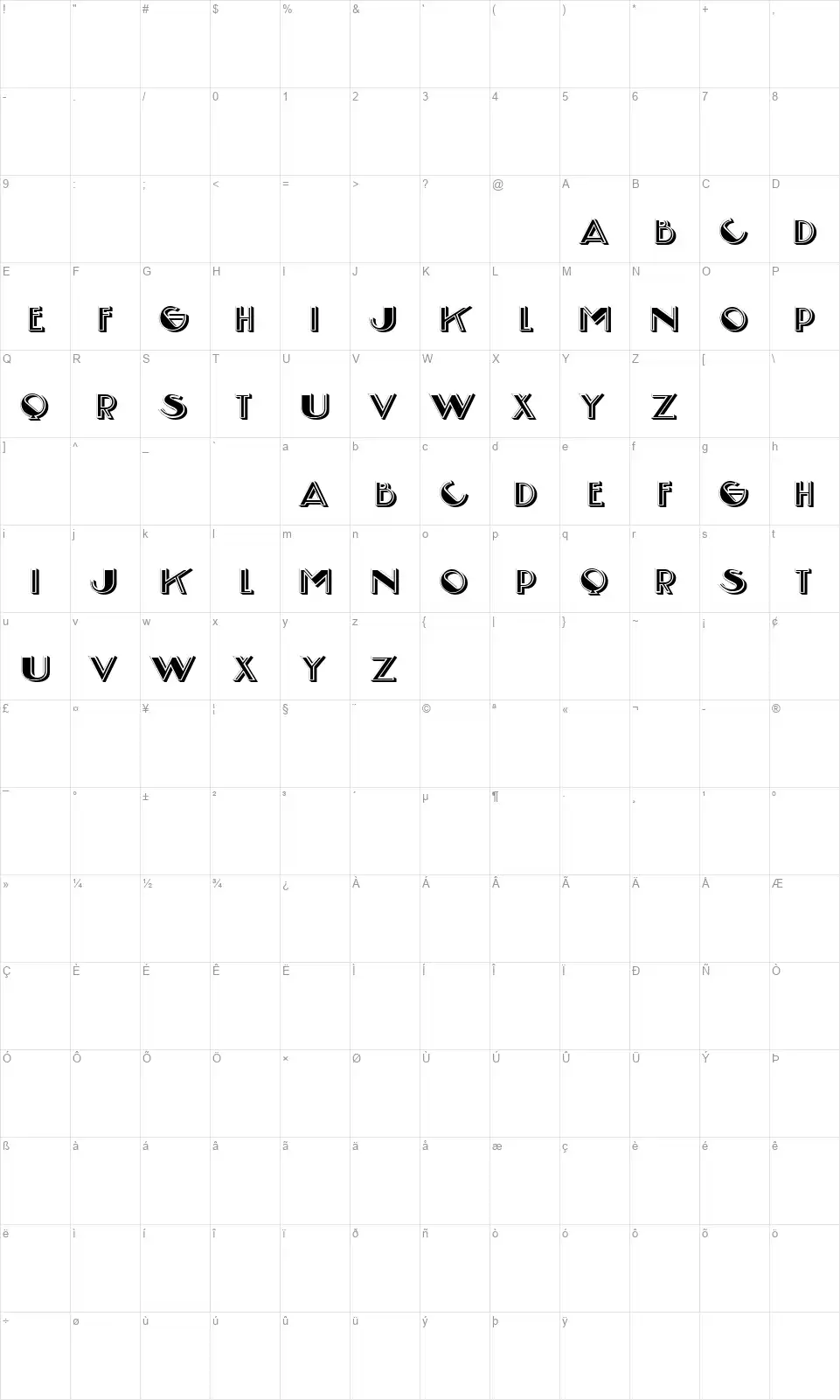 Excessivefont character map