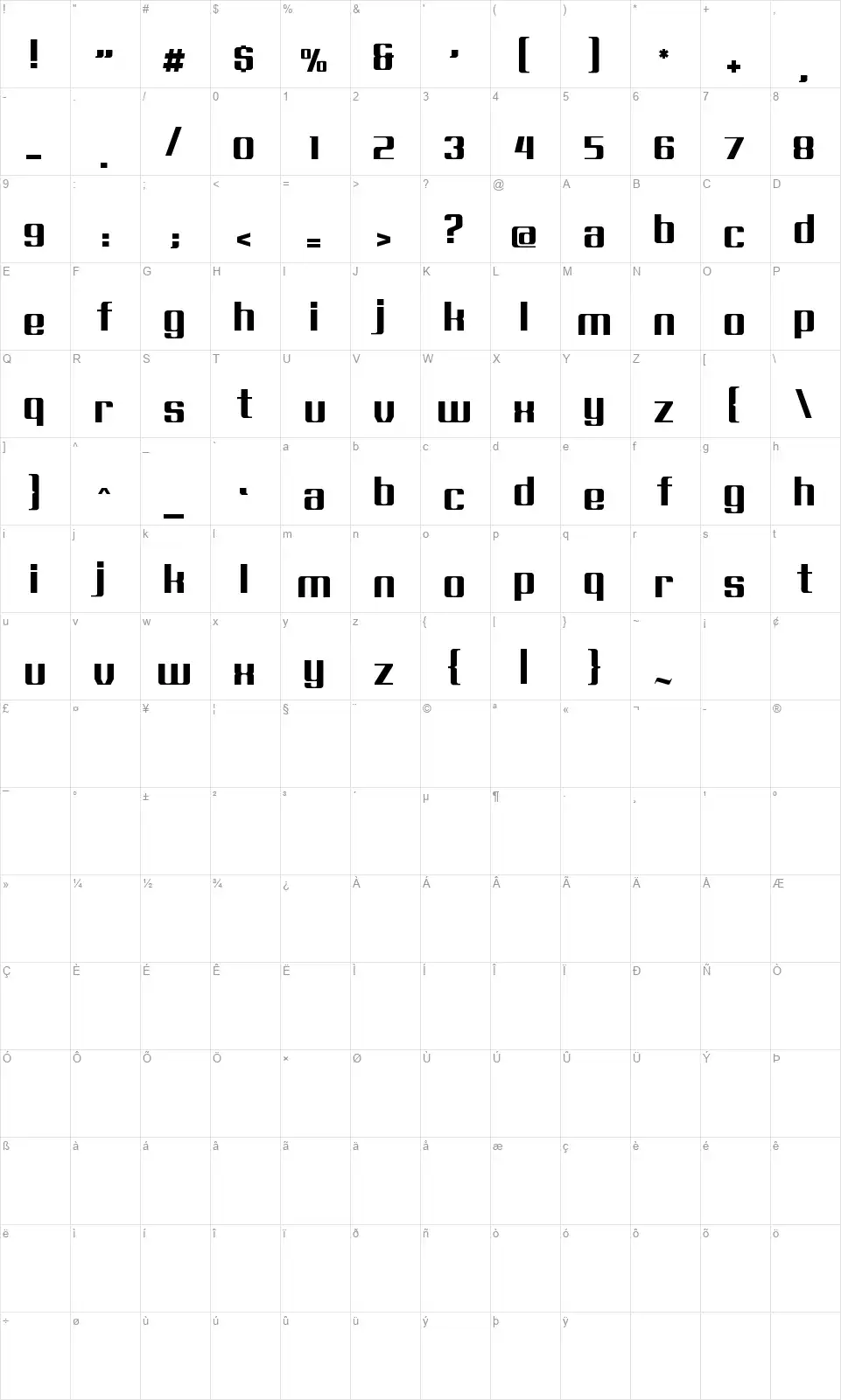 Exellentfont character map