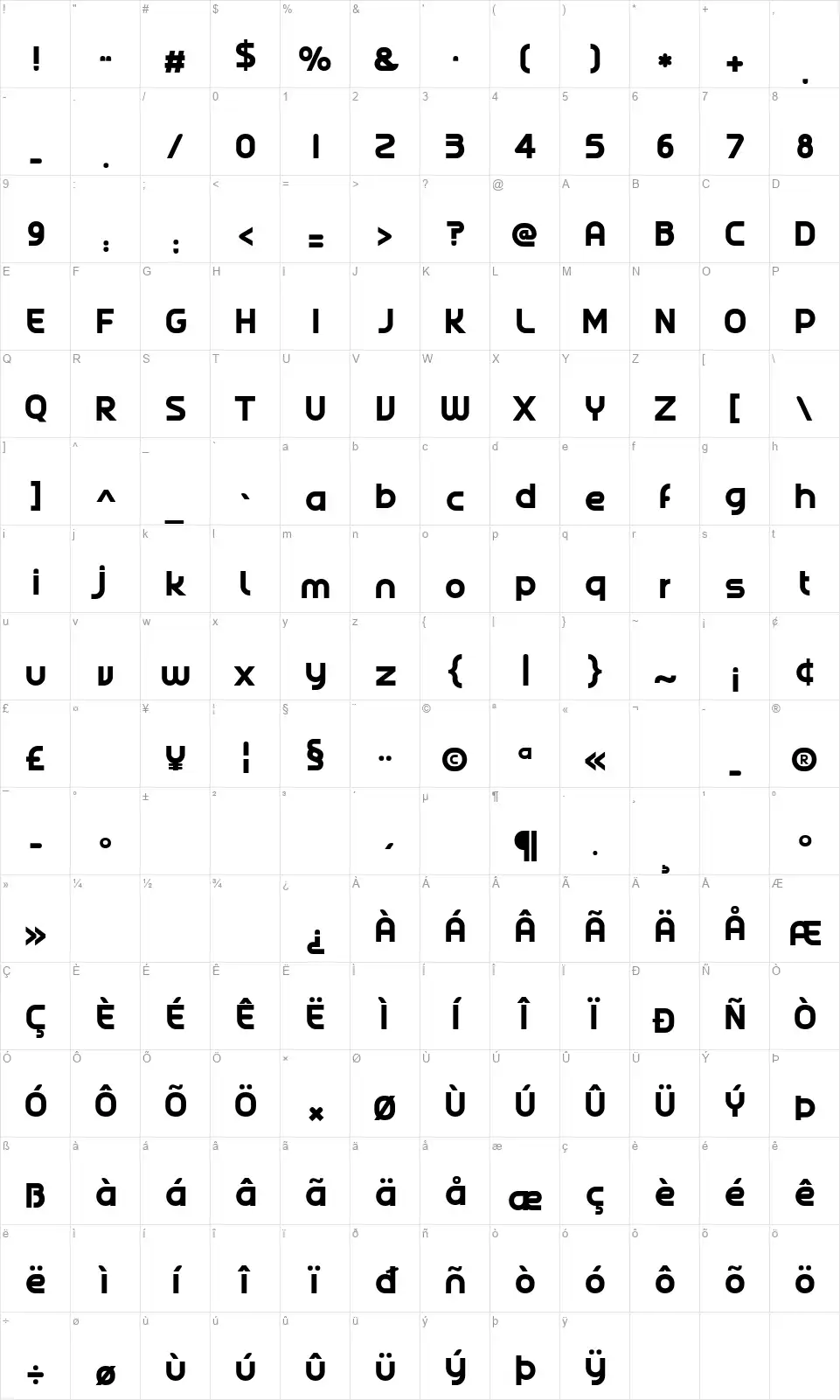 Extended CW Table des caractères Extended CWfont character map