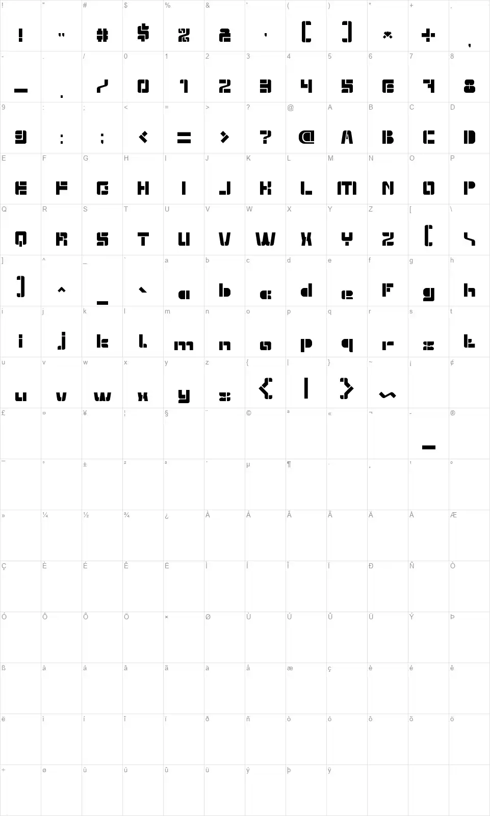 Extra Machinefont character map