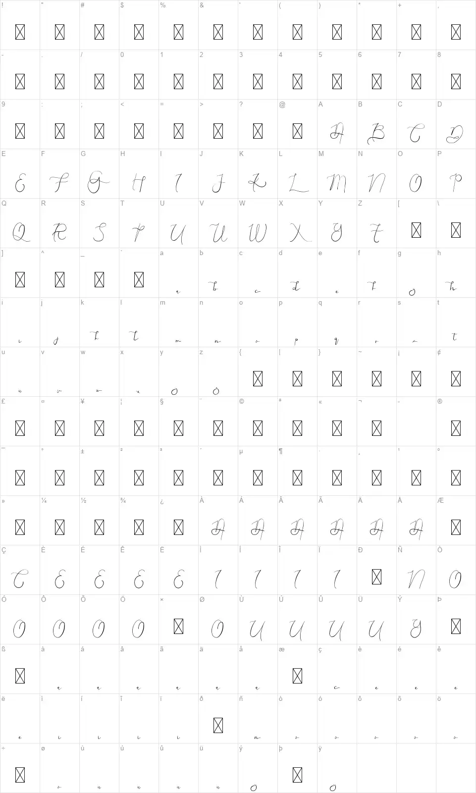 Ezhilan Aliquafont character map