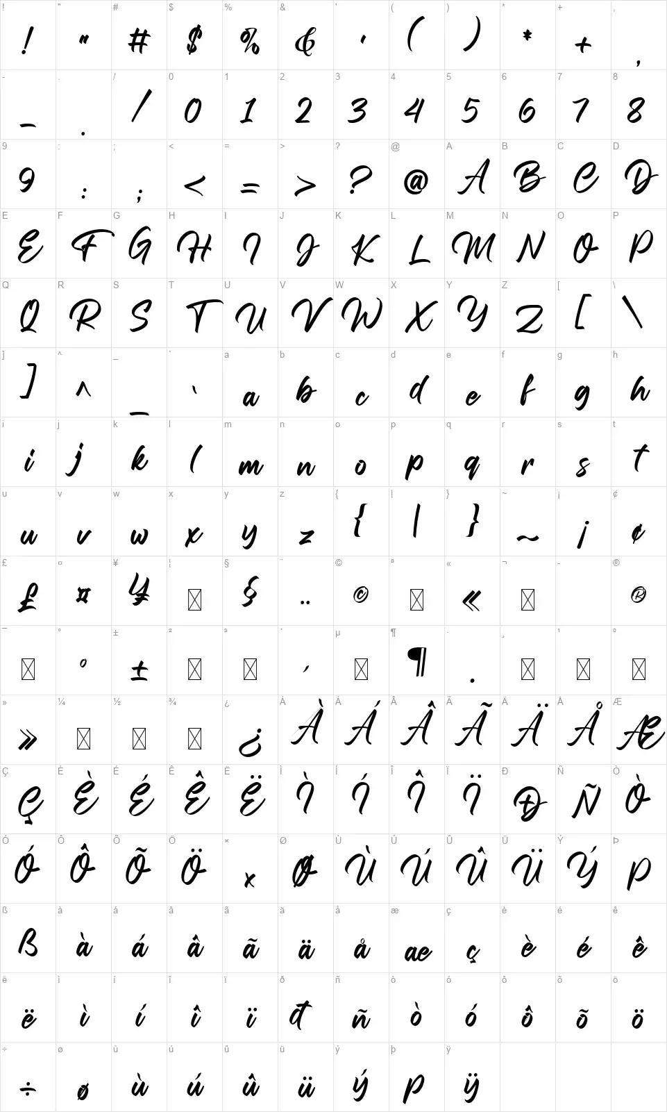 Fall In Lovefont character map
