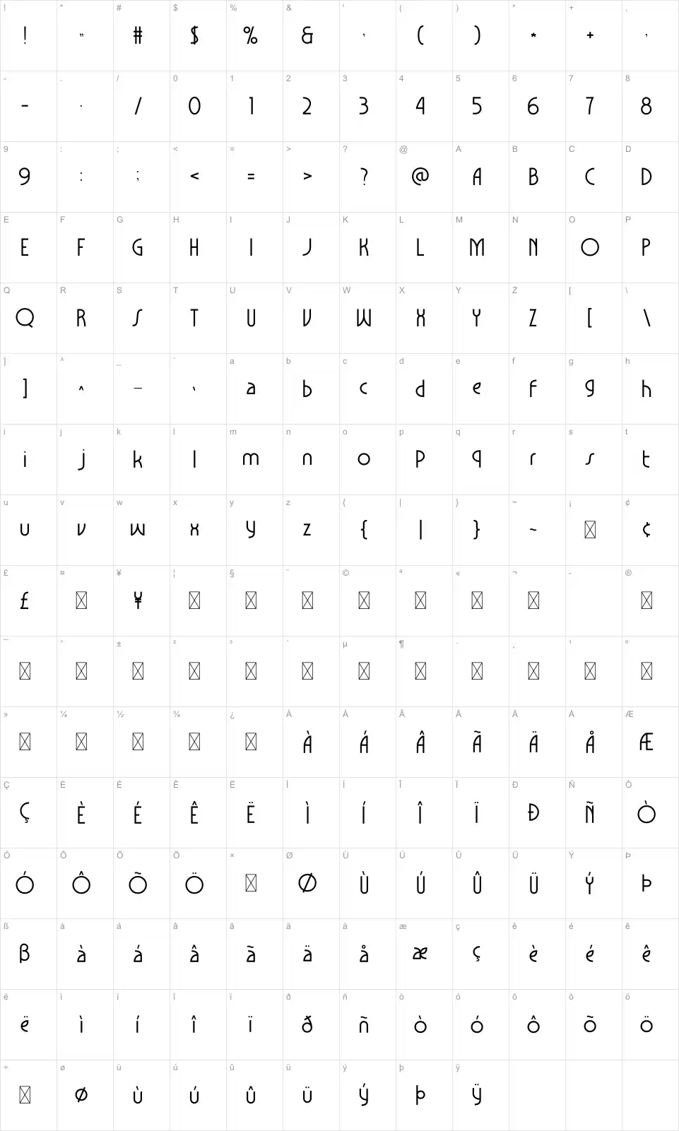 Faschia Table des caractères Faschiafont character map
