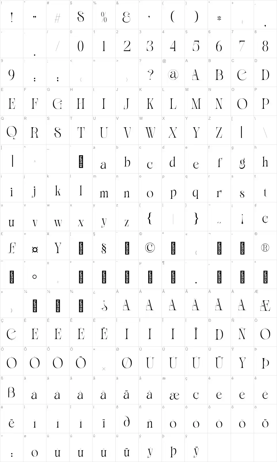 Fashion Wacksfont character map