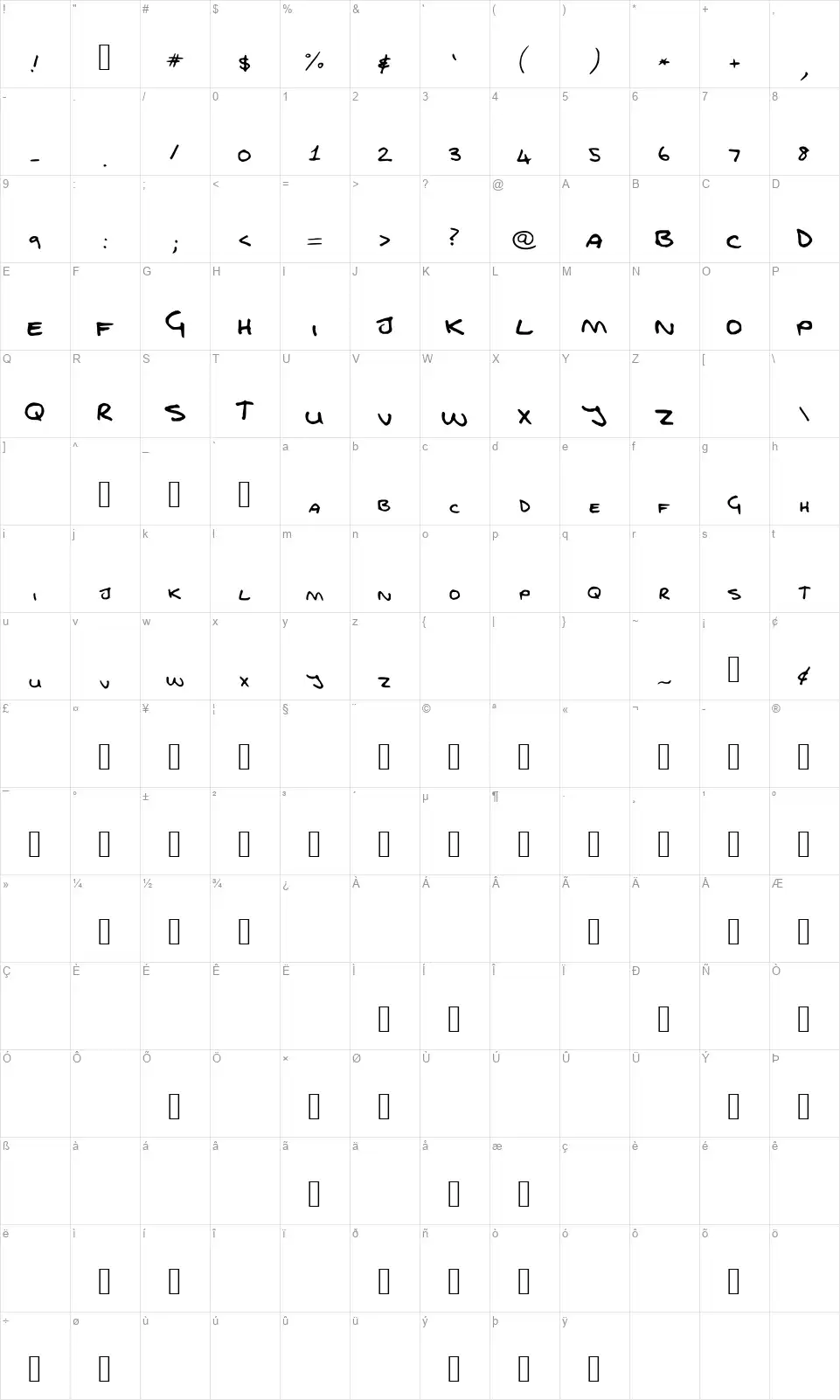 FGfontfullfont character map