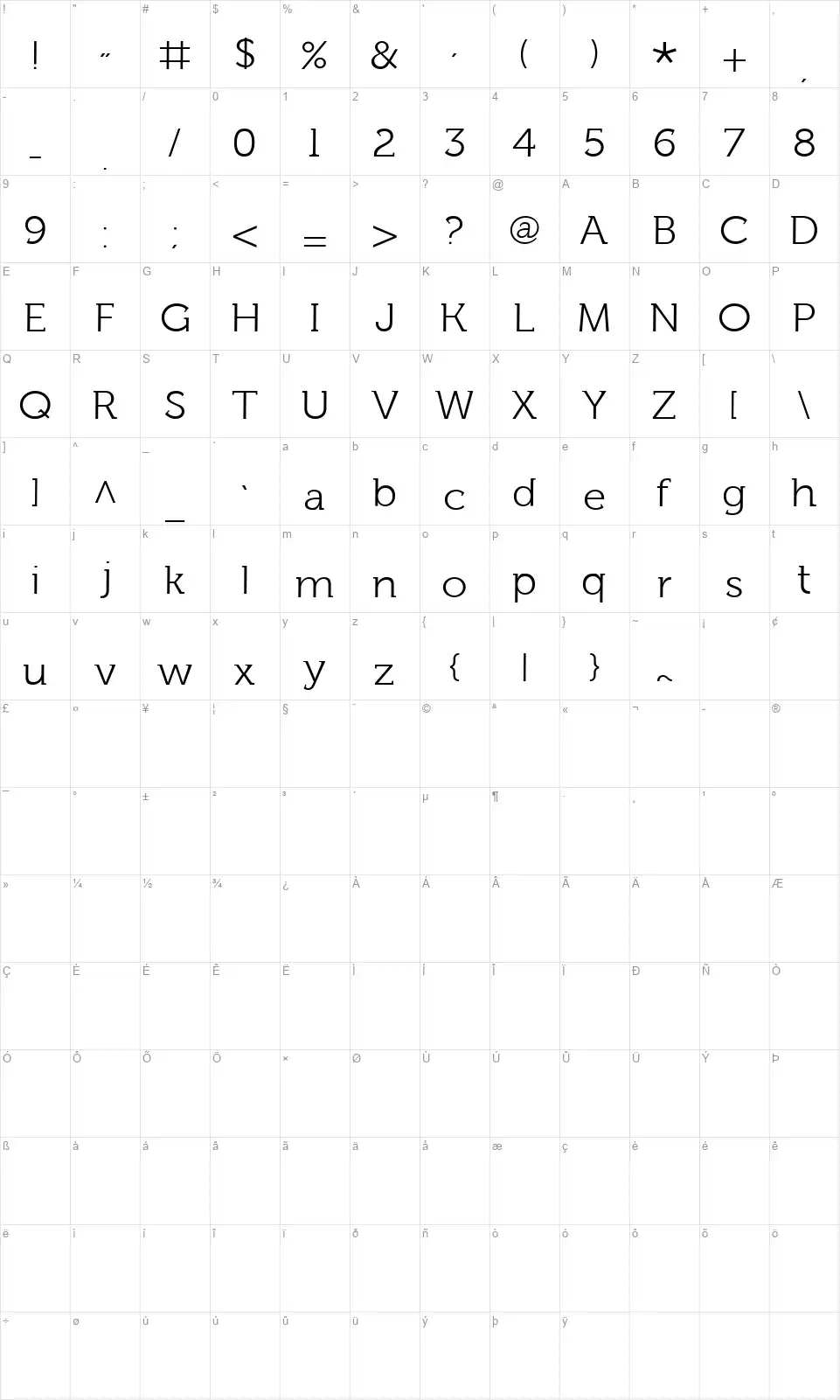 Fh Lentilfont character map