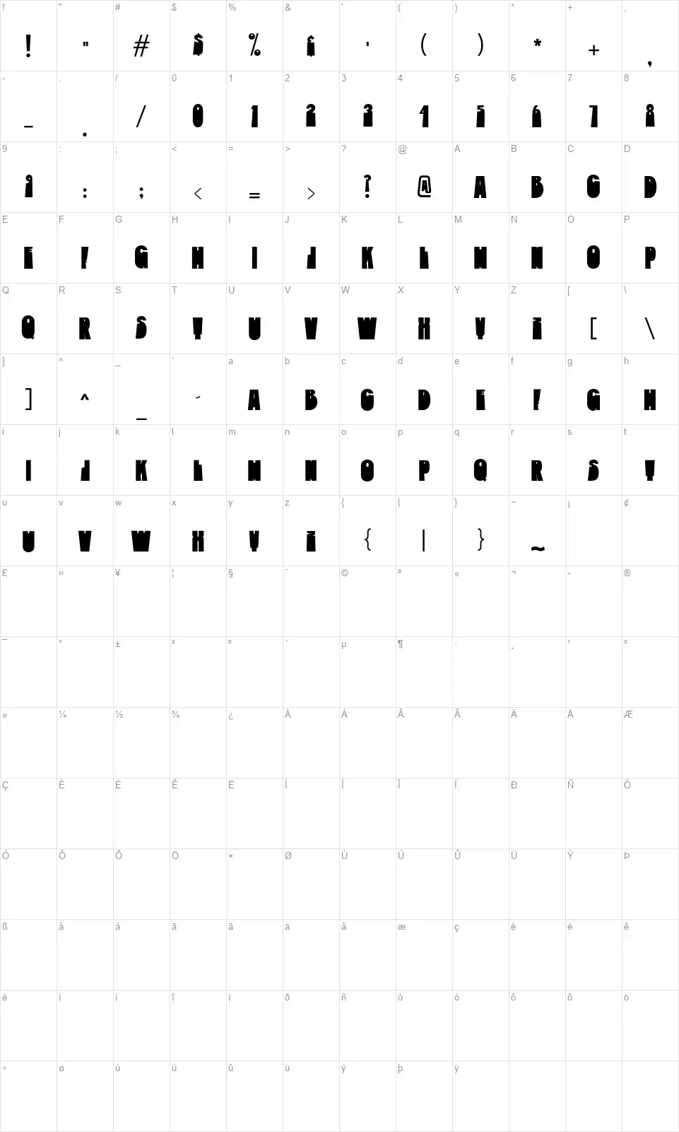 Fintbarfont character map