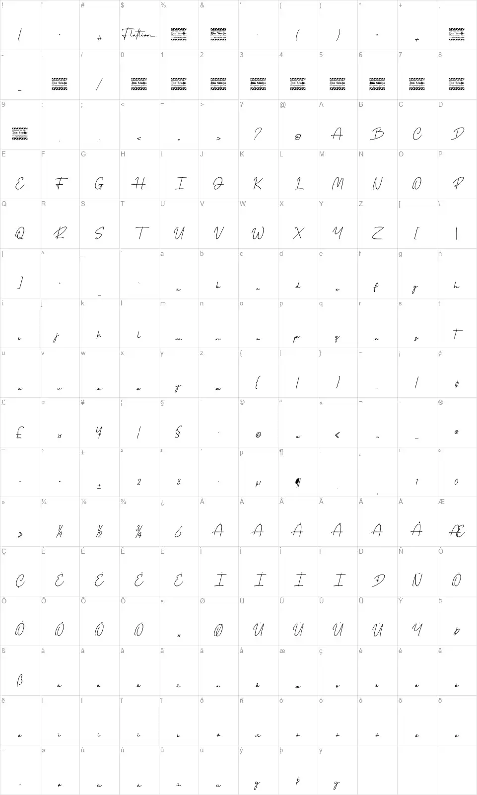 Flatlionfont character map