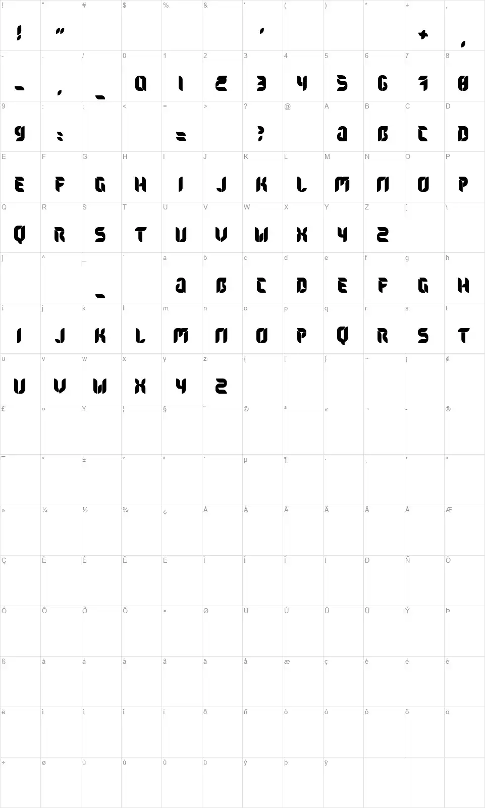 Florafont character map