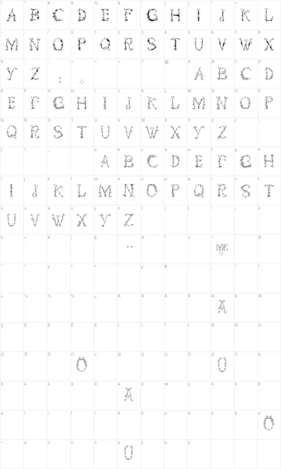 Florabeticfont character map