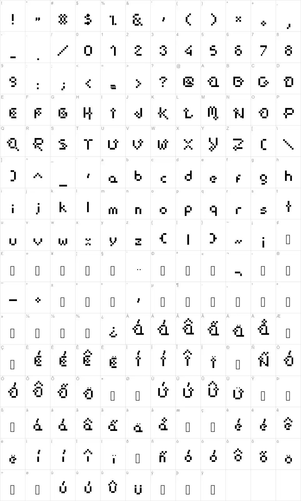 Flower-Pixellowzzfont character map