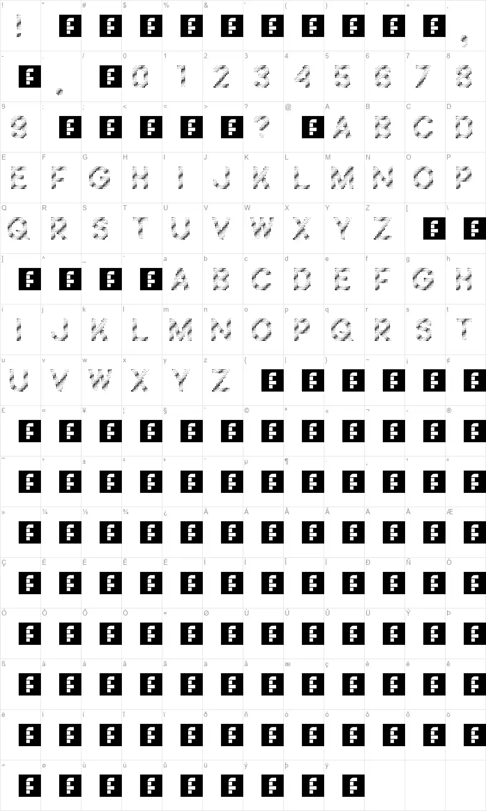 Foilnessfont character map