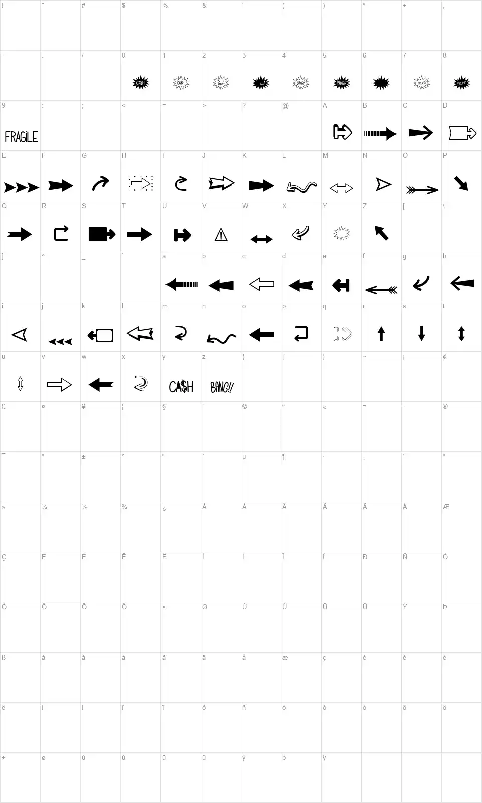 Follow The Arrowfont character map