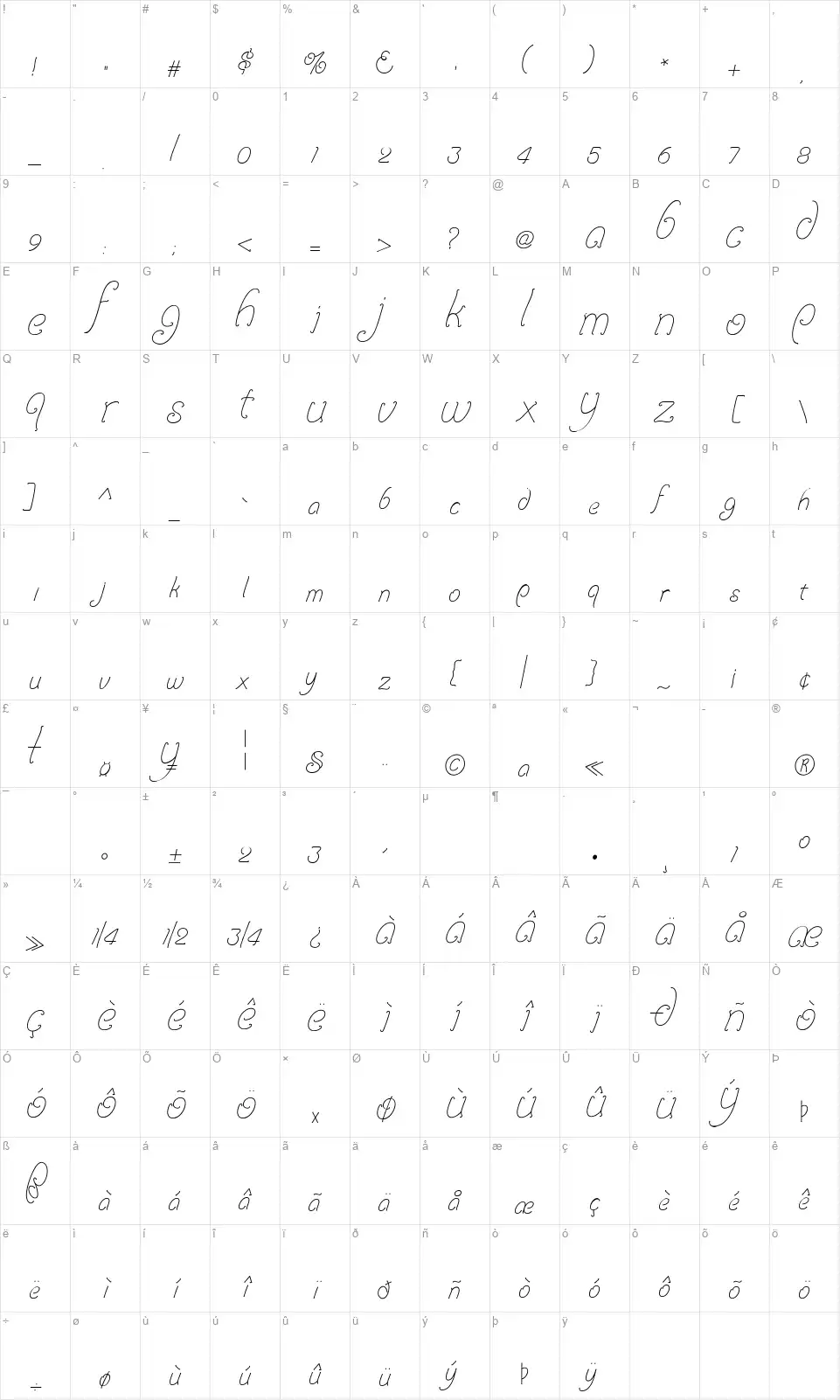 Followerfont character map