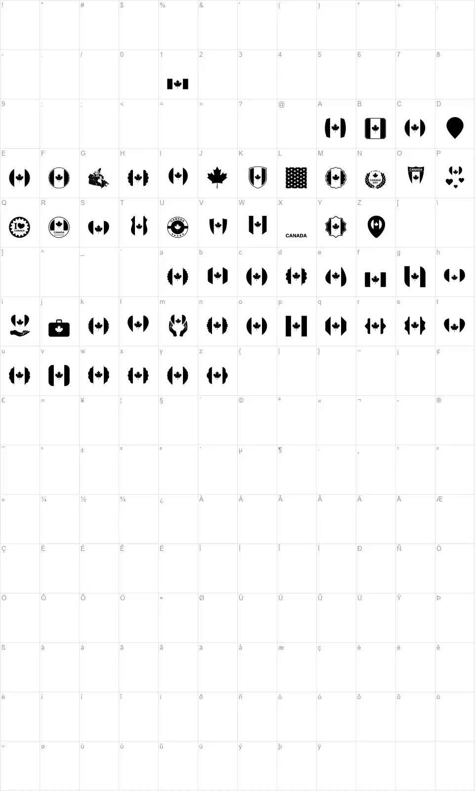 Font Canada Colorfont character map