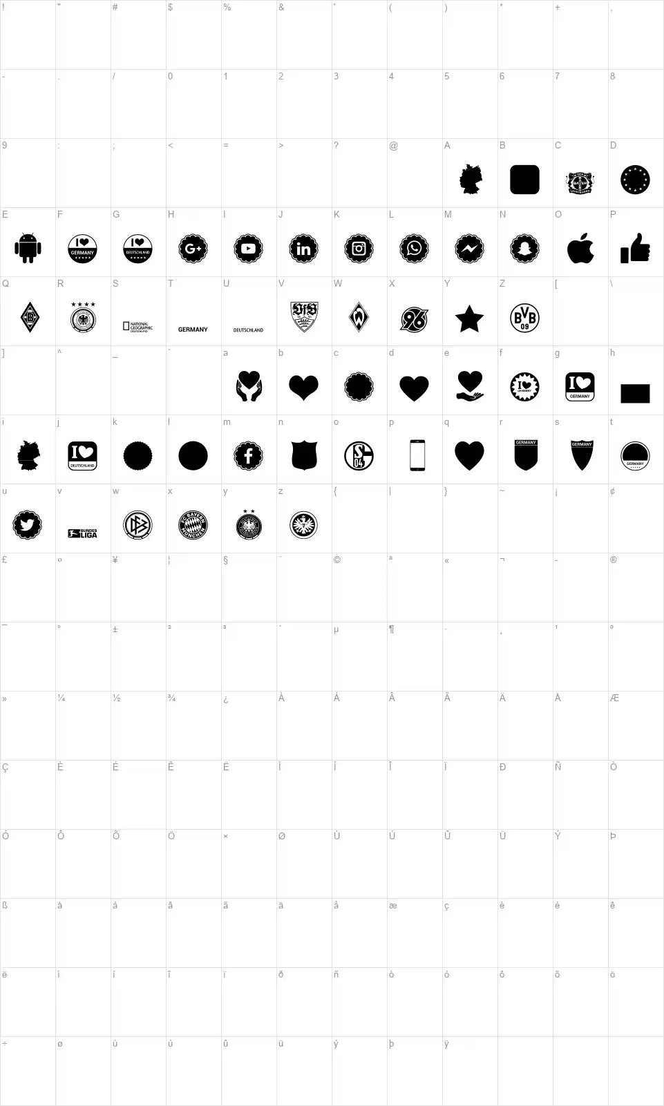 Font Color Germanyfont character map