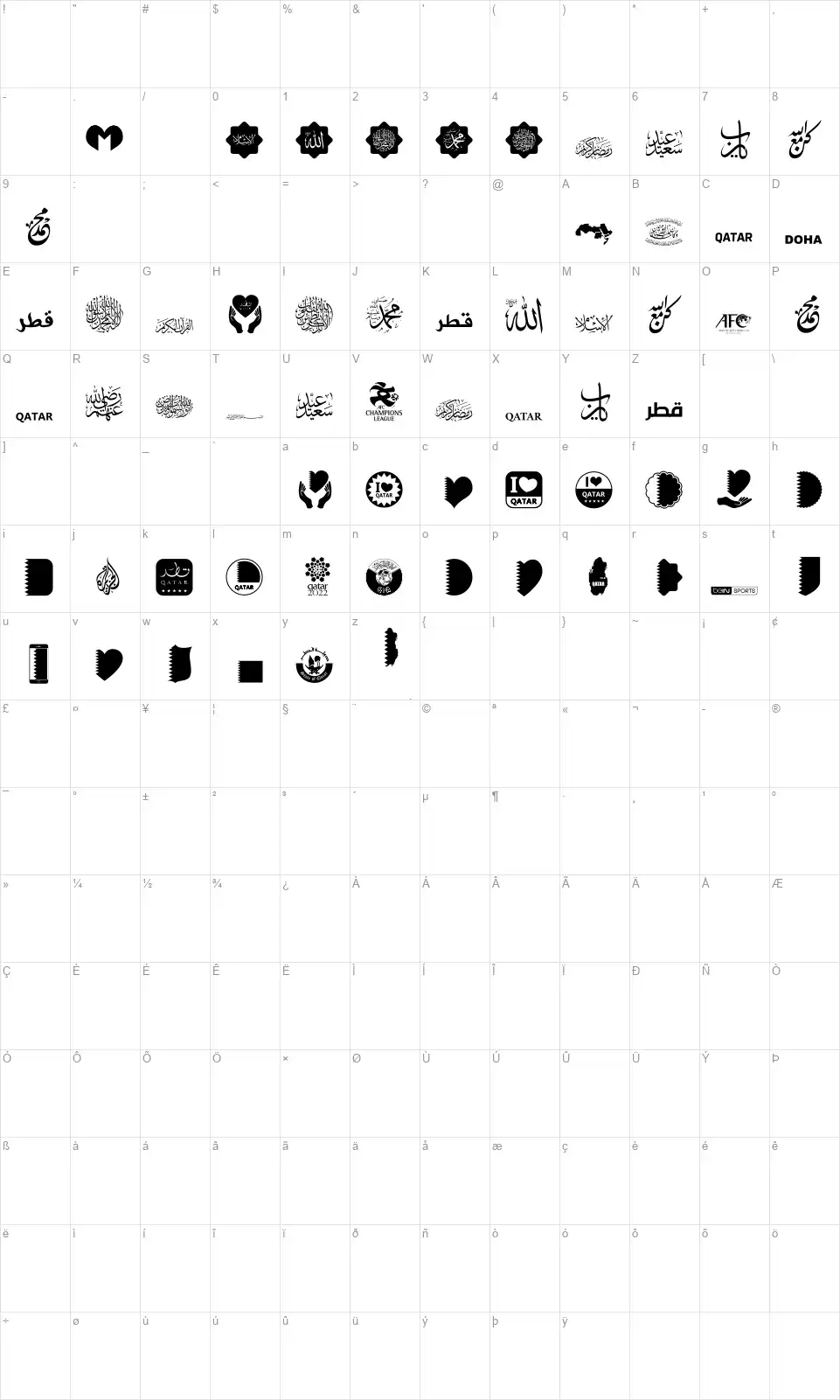 Font Color Qatarfont character map