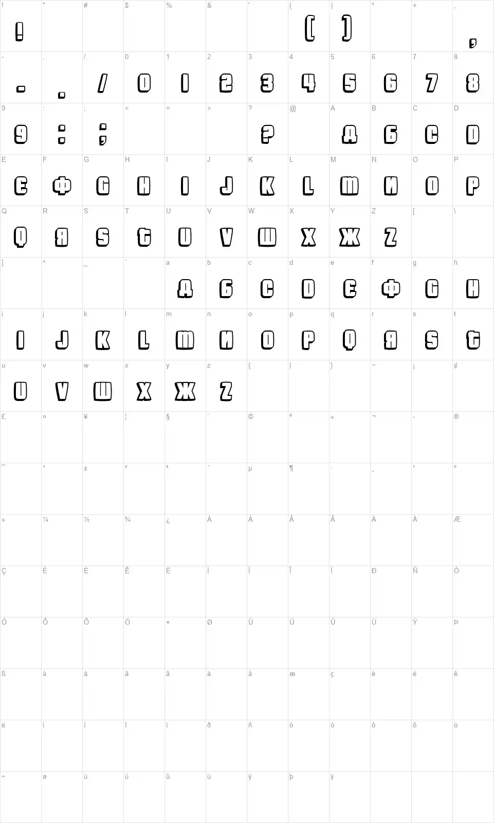 Fontogradfont character map