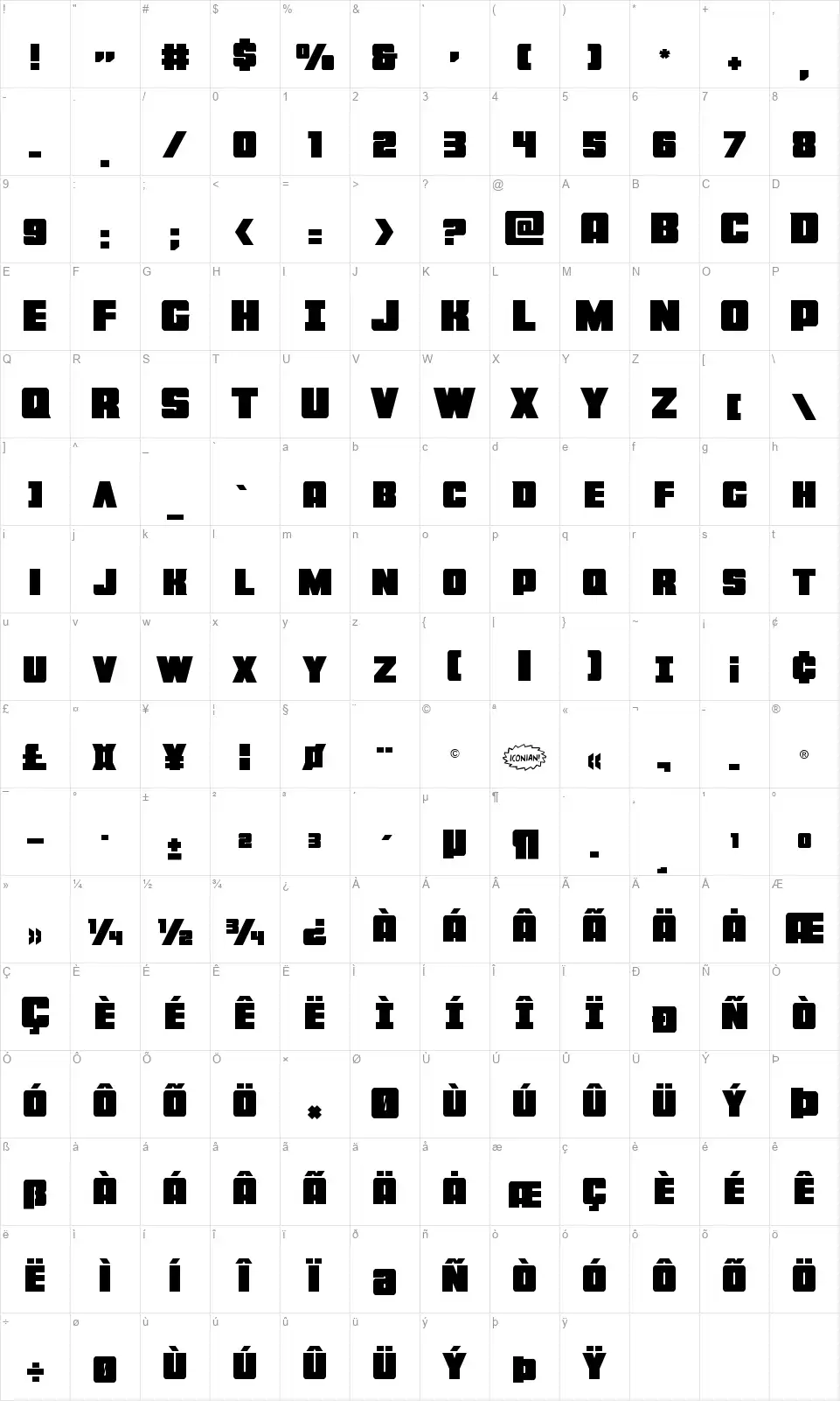 Force Runnerfont character map