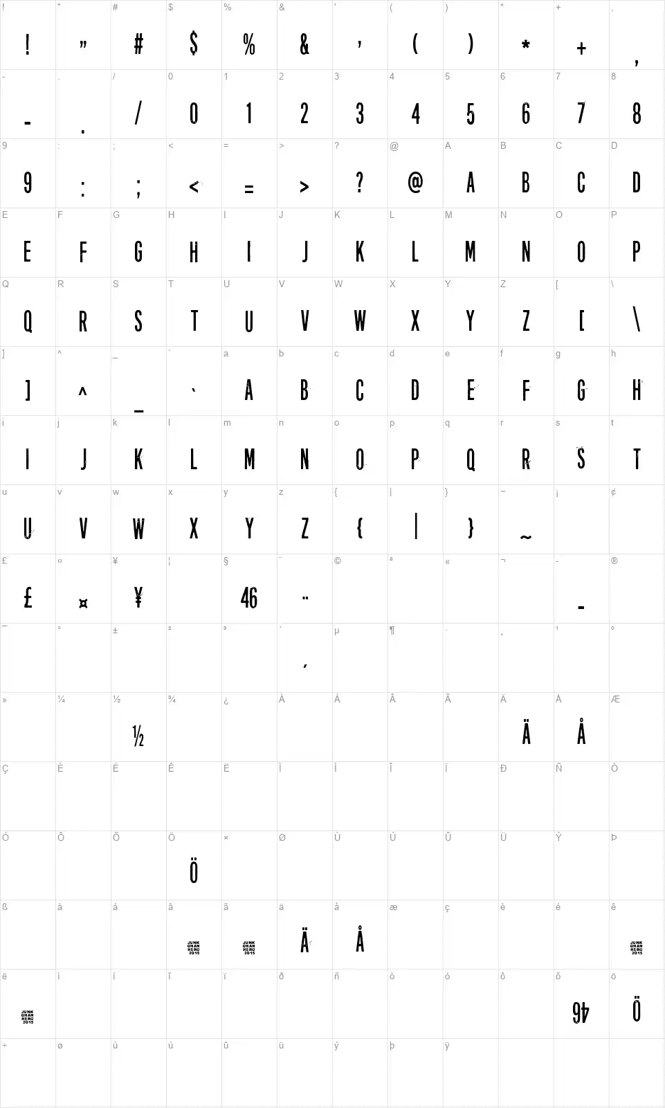 Forty-sixfont character map