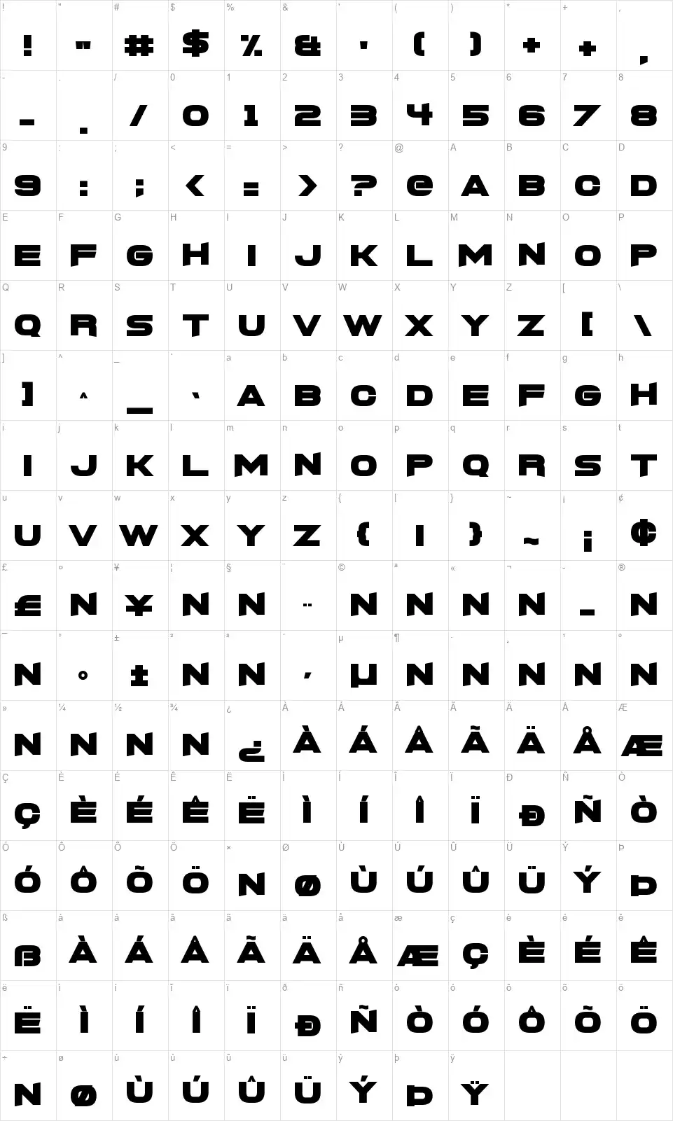FoughtKnight Xfont character map