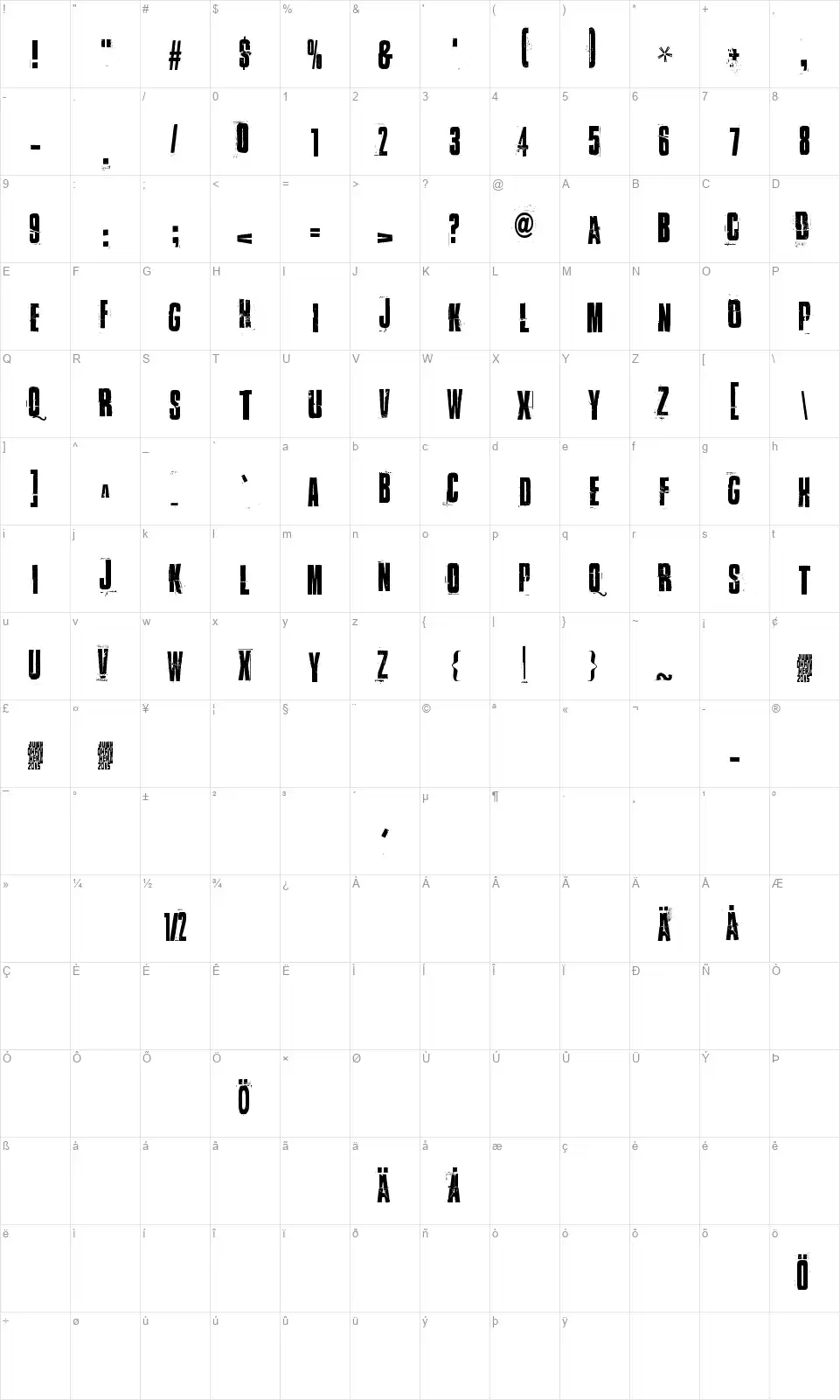 Found my way outfont character map