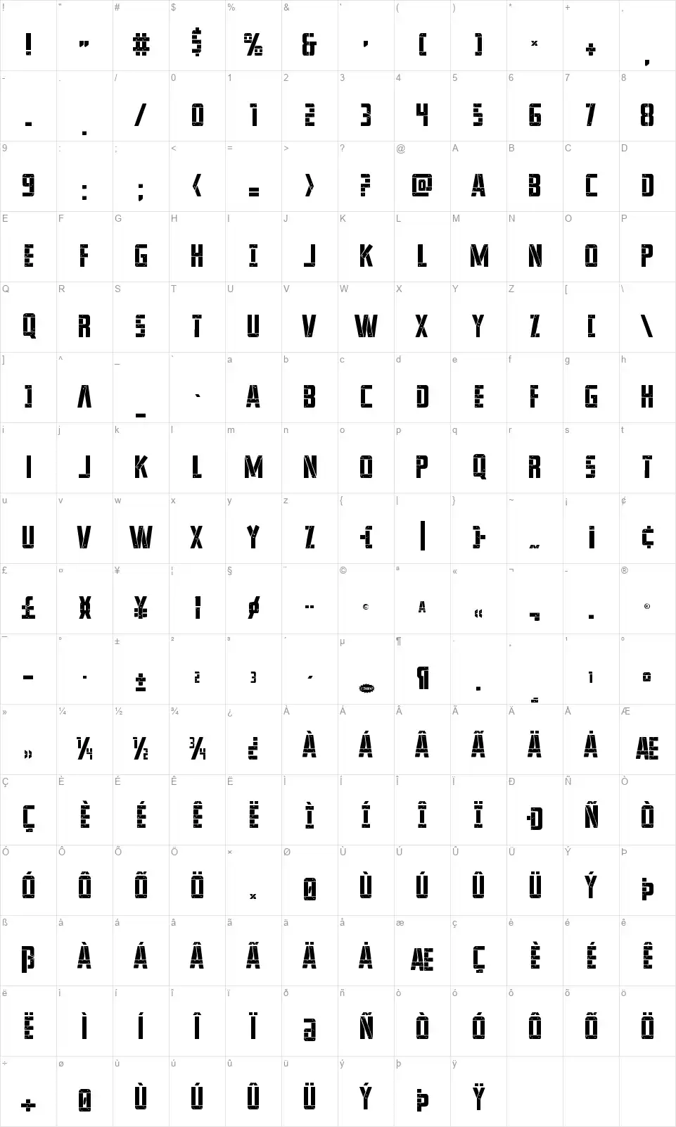 Frank-n-Plankfont character map