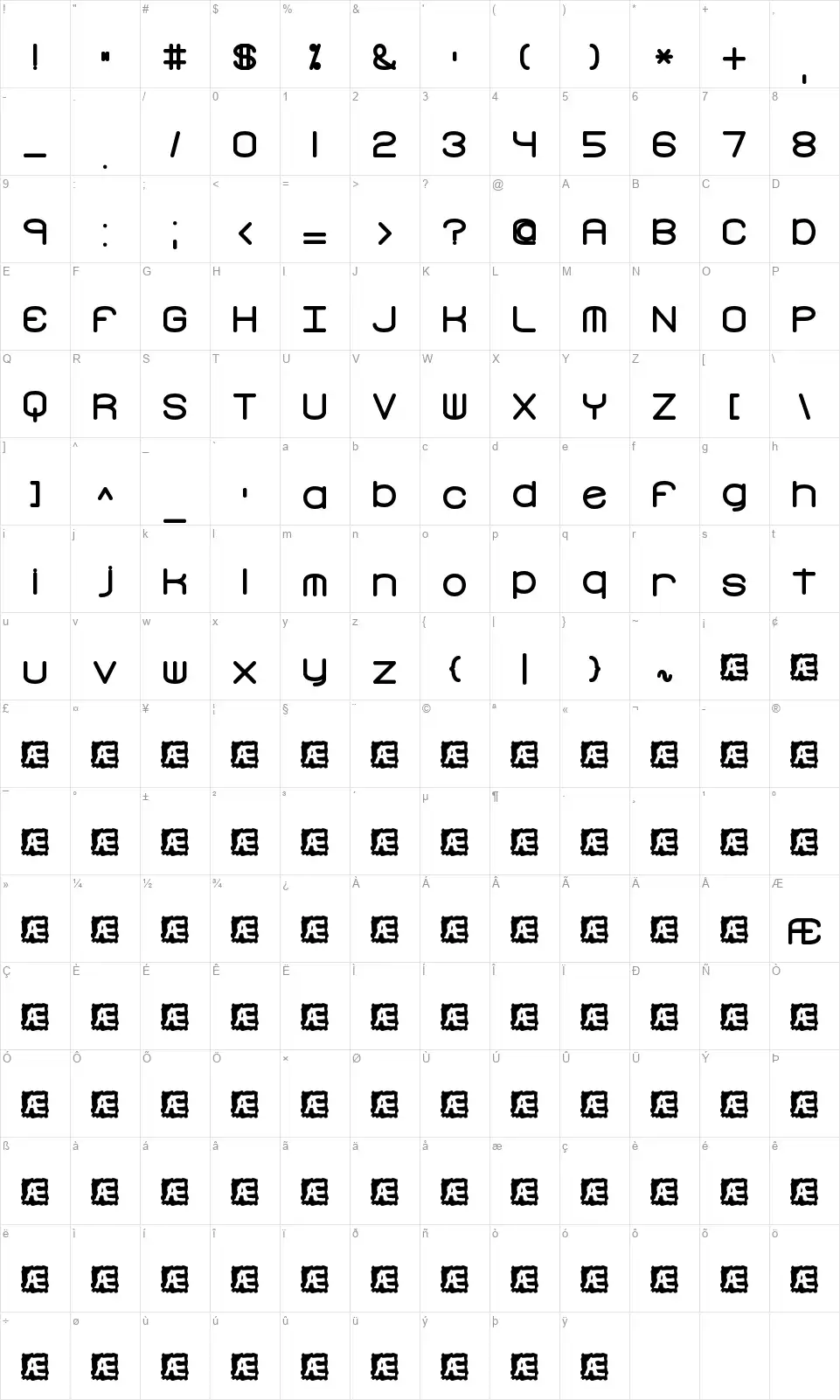 Freak Turbulence BRKfont character map