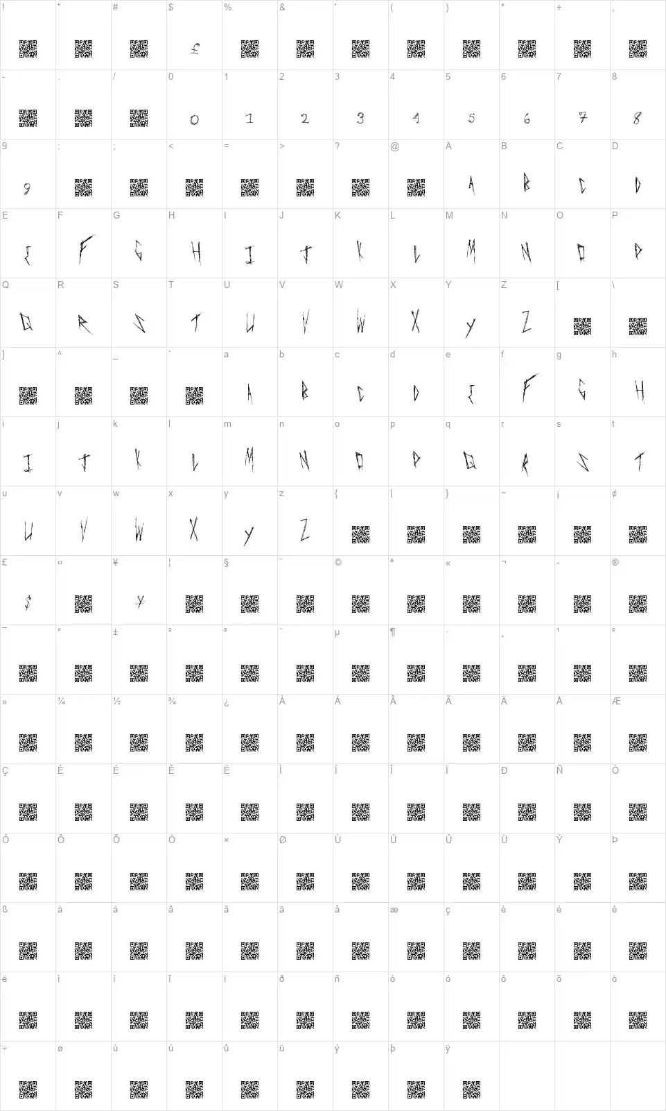 Freaky Manorfont character map