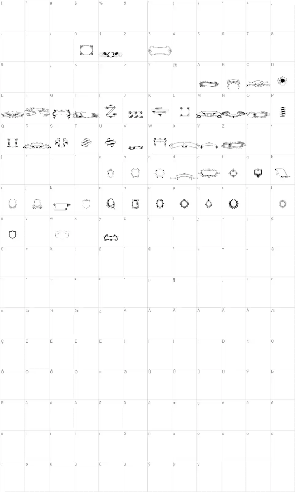 Free Ribbonsfont character map