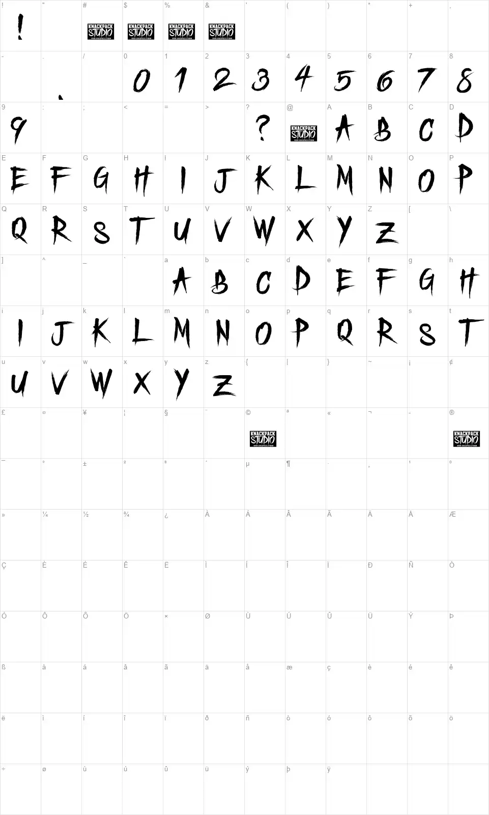 Freedoomedfont character map