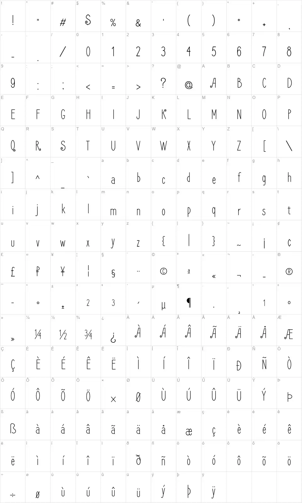 Frenchpressfont character map