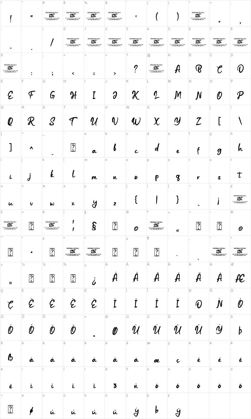 Friendly Rabbitfont character map