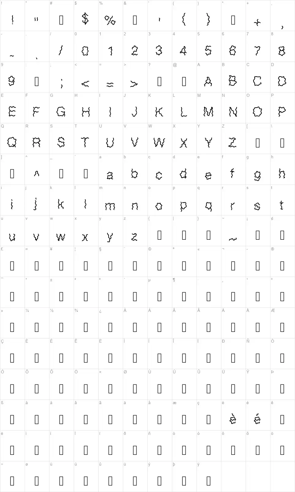 Frissonsfont character map