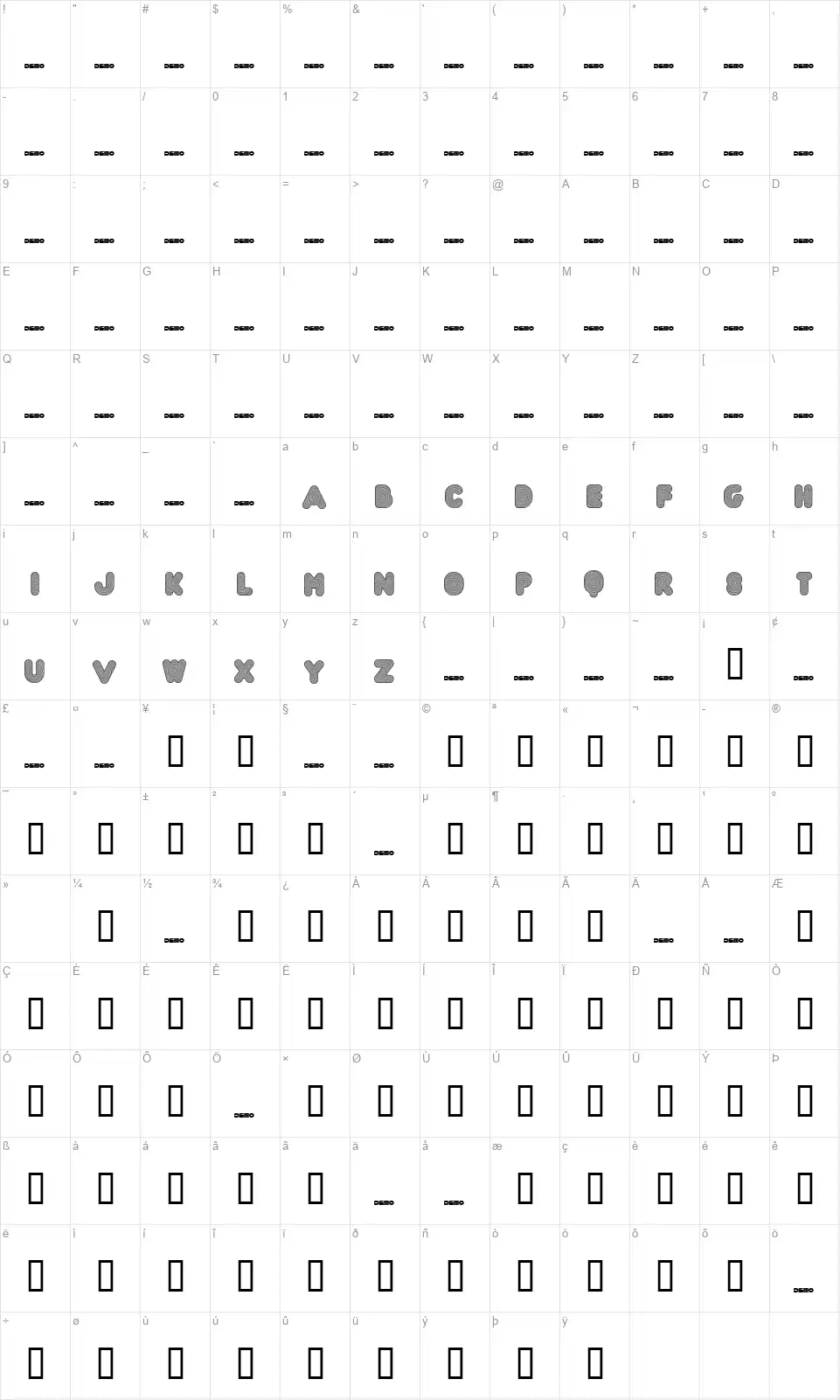 FT Acid Testfont character map