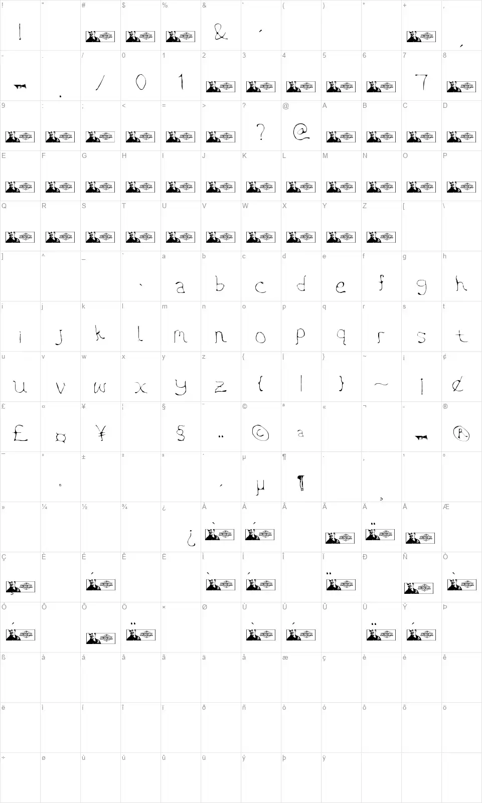 FTF Aywave Artyfont character map