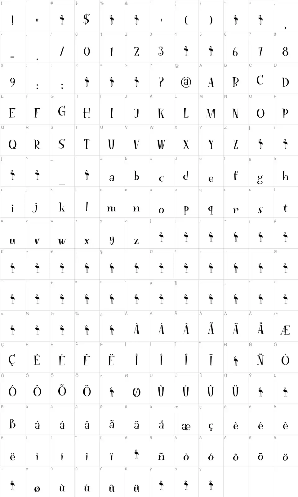 Funky Flamingofont character map