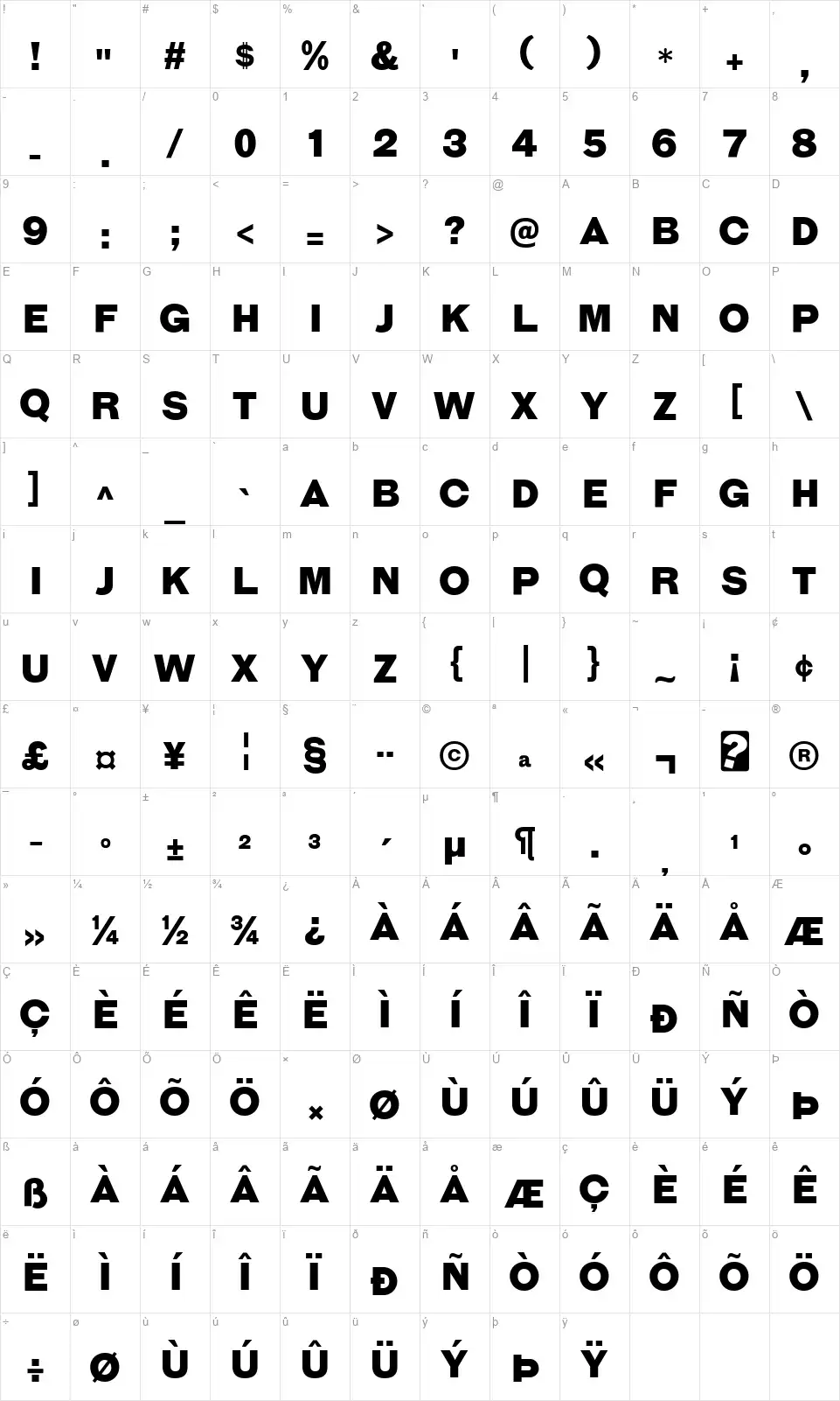 Galderglynn Esquirefont character map