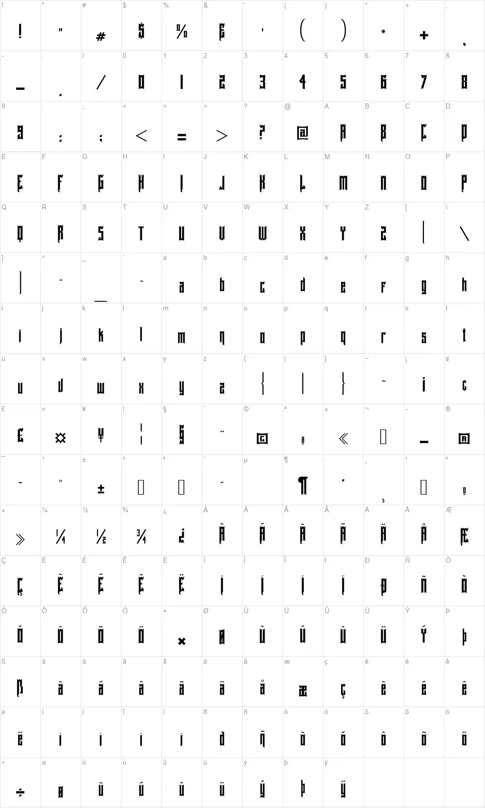 Galveston TXfont character map