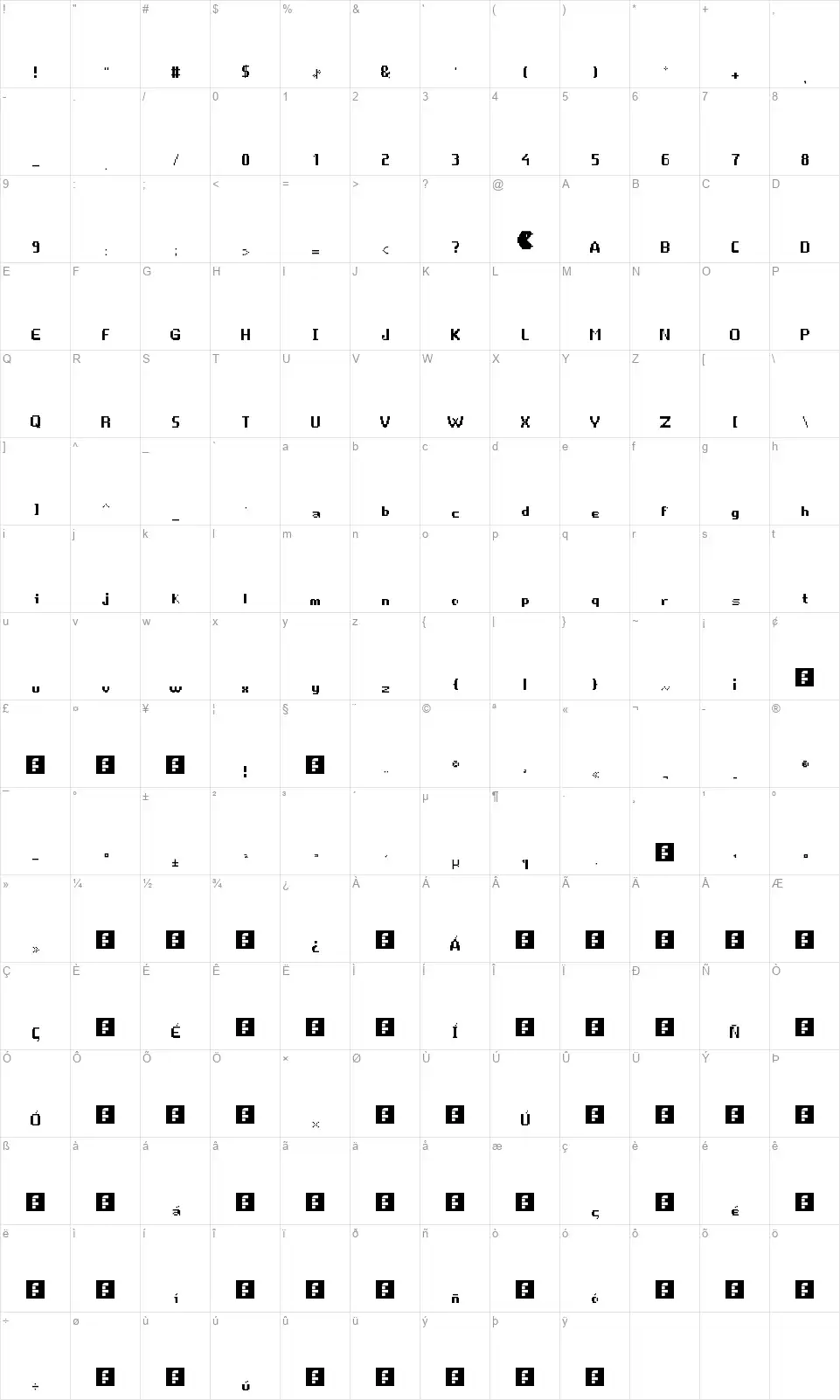 Game Overfont character map