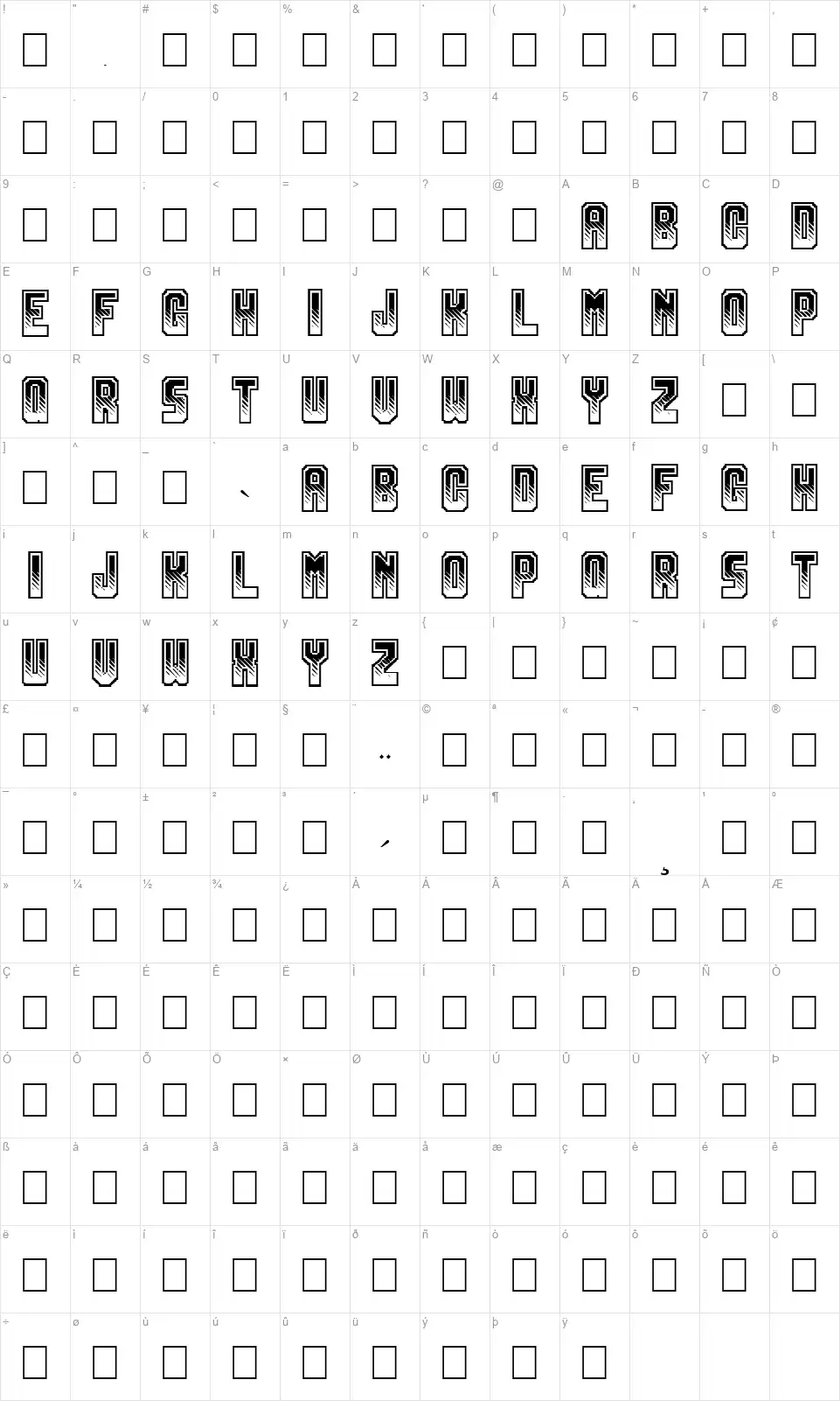 Gamixfont character map