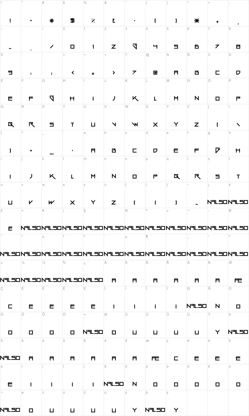 Gang Wolfikfont character map