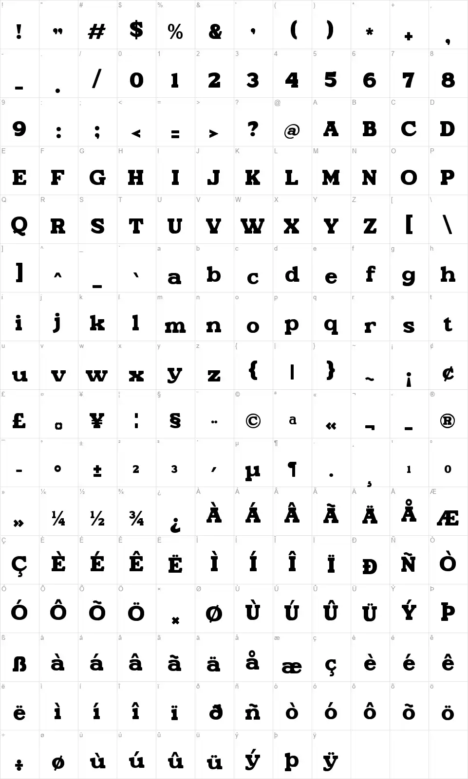 Ganttie Bold Display Serif Table des caractères Ganttie Bold Display Seriffont character map