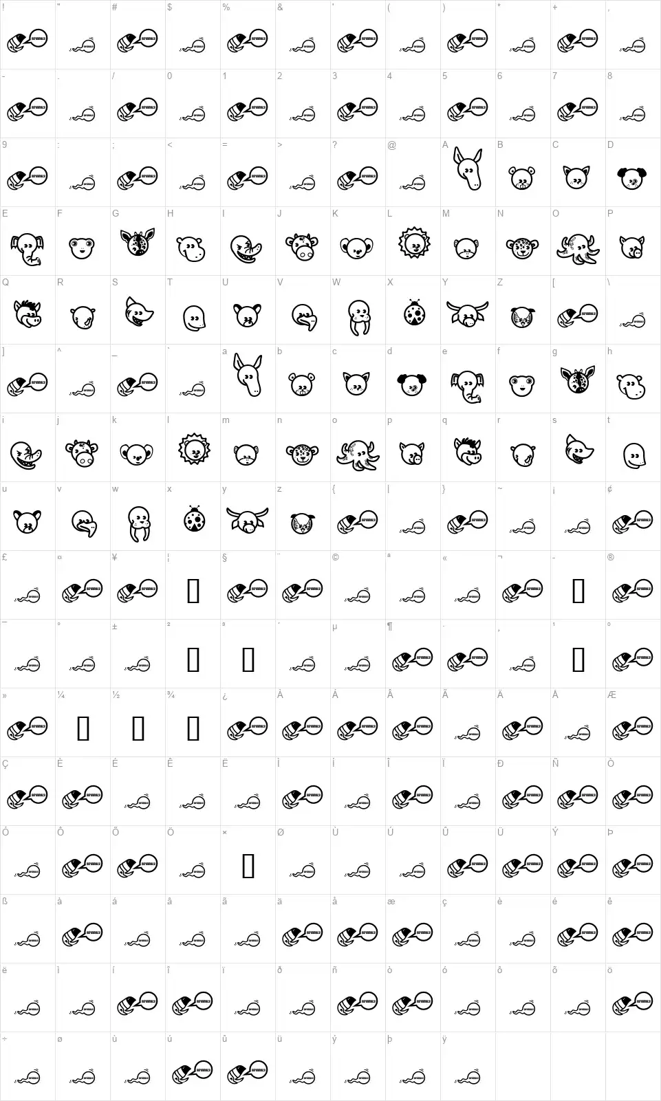 Garanimalsfont character map