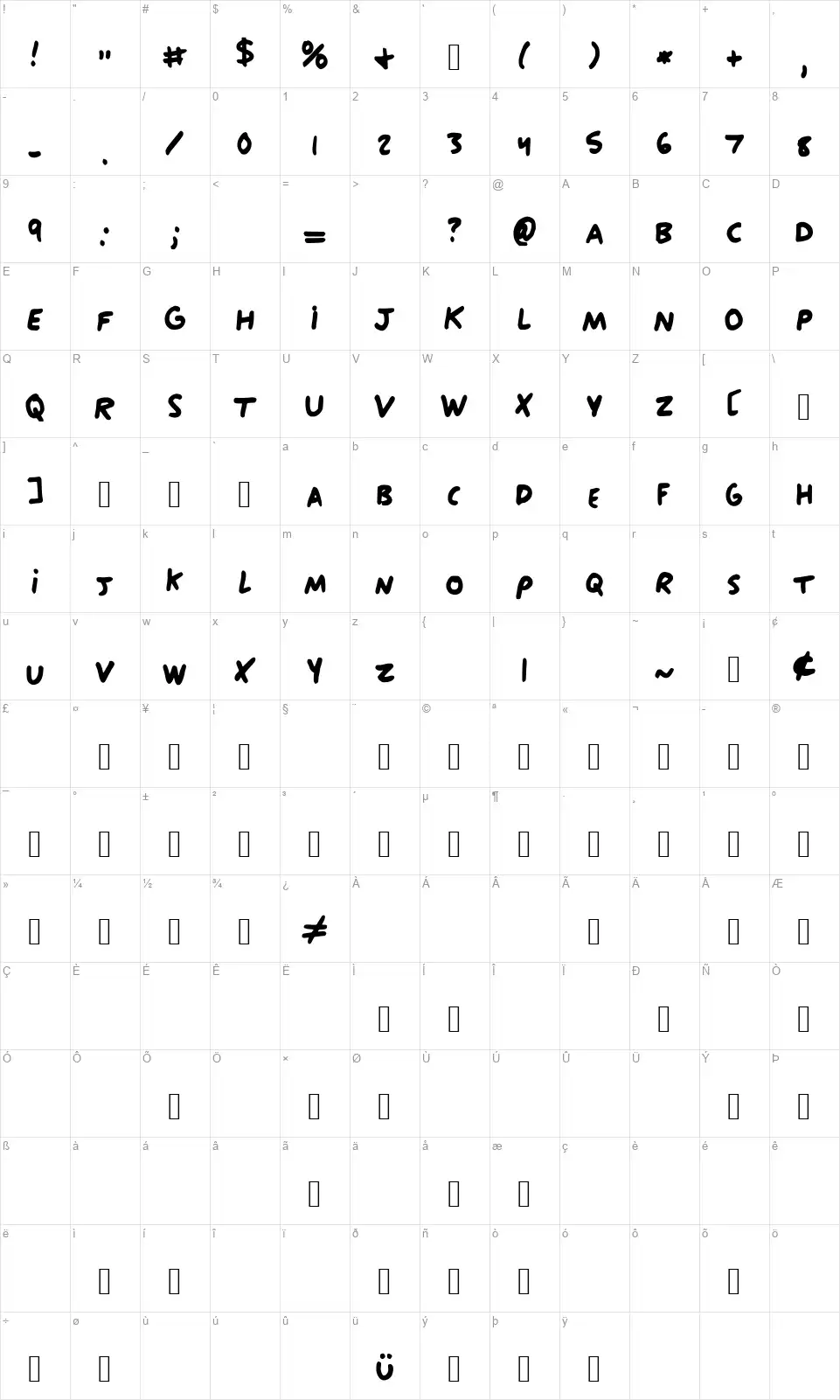 Gay Piece of Trashfont character map