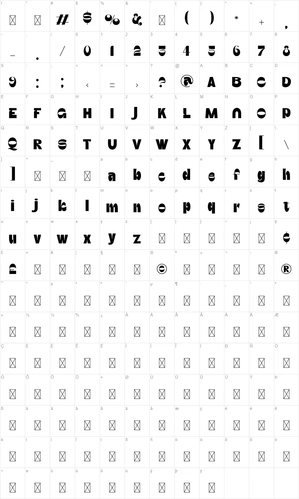 Gebrie Monikafont character map