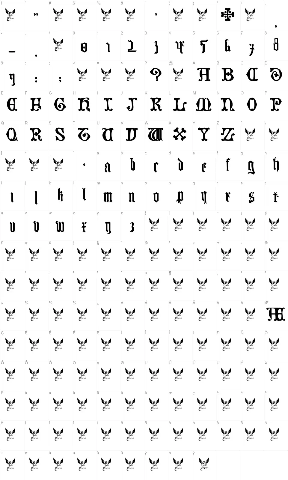German Blackletters, 15th c.font character map