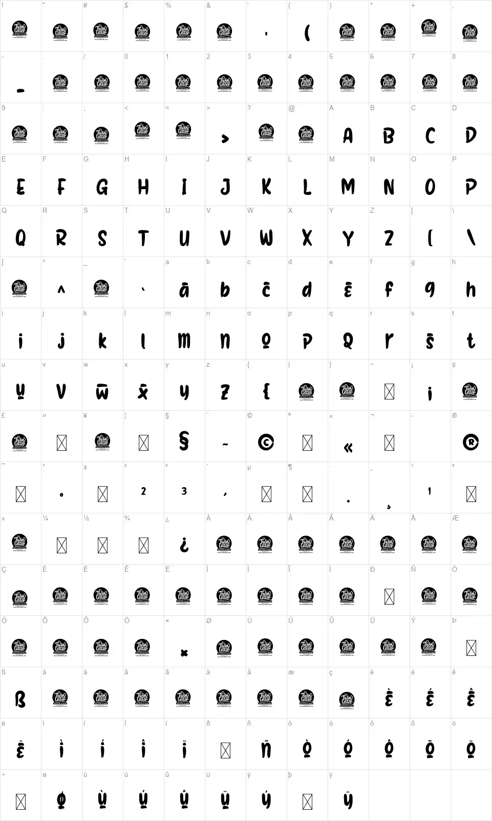 Geyalufont character map