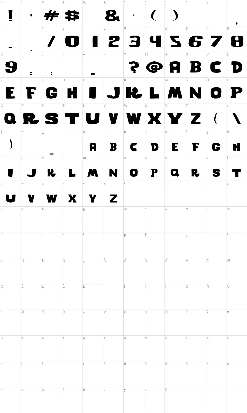 Ghost Wordsfont character map