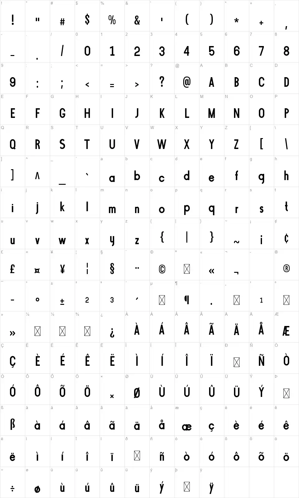 Gibsterfont character map